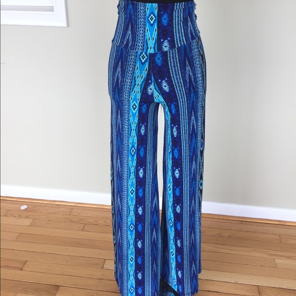 Boho Blue Printed Palazzo Wide Leg Comfy Pants - Picture 3 of 3